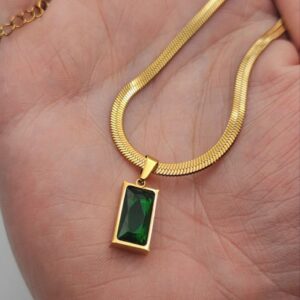 stainless steel green diamond necklace